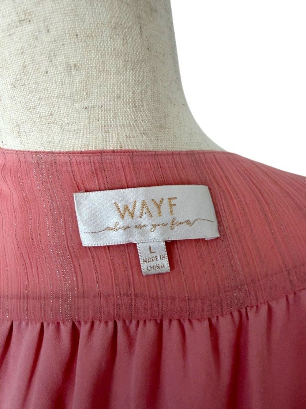 WAYF Wrap Maxi Dress Blush Pink Shimmer Ruffle Flutter Sleeve Womens Large L - Picture 4 of 5